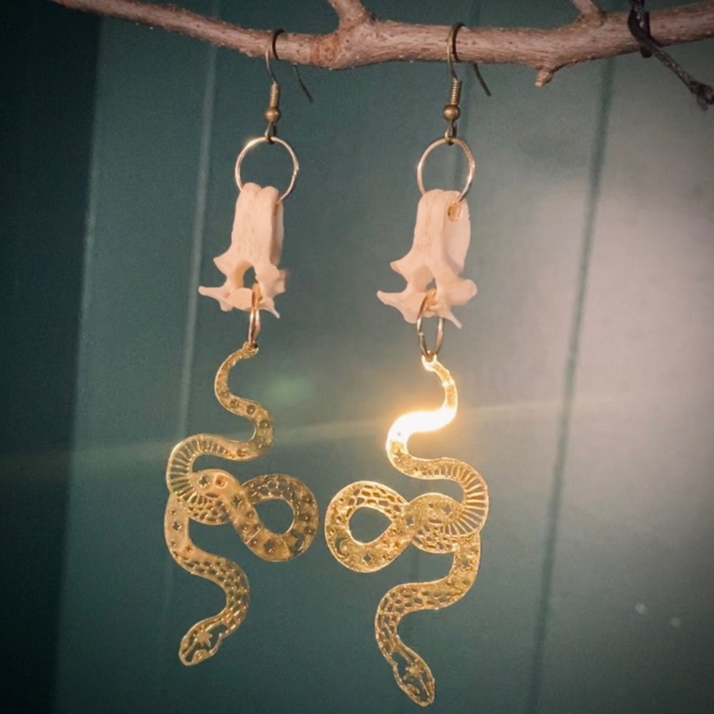 Possum Vertebrae Bone Snake Pendant Earrings